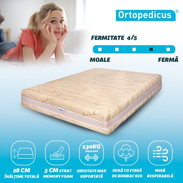Ortopédiai memóriahabos ágymatrac, 90x200 - Memória 20+5+3, Bio pamuthuzat, Hotel Range