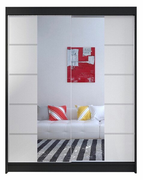 Gardróbszekrény Closico Vastor V, Laminált forgácslap, 200x150x58cm, Fekete, Fehér