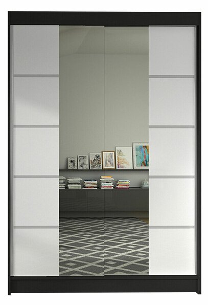 Gardróbszekrény Closico Salvor V, Laminált forgácslap, 200x120x58cm, Fekete, Fehér