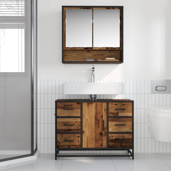 Fürdőszoba bútor szett 2 db Öreg fa 80 x 33 x 60 cm Szerelt Fa