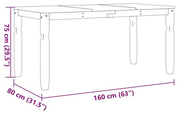 VidaXL Corona Étkezőasztal - Tömör Fenyőfa - Szürke - 160x80 cm