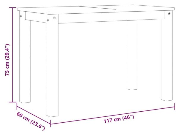 VidaXL Panama Étkezőasztal - Tömör Fenyőfa - Szürke - 117x60x75 cm