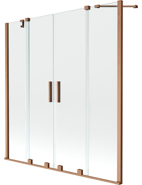 Mexen Velar Duo kétszárnyú toló kádparaván 160 x 150 cm, átlátszó, kefélt réz - 896-160-000-02-65