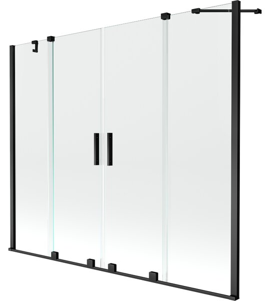Mexen Velar Duo, 2 szárnyas eltolható kádparaván 180 x 150 cm, 8mm átlátszó üveg, fekete matt profil, 896-180-000-02-70