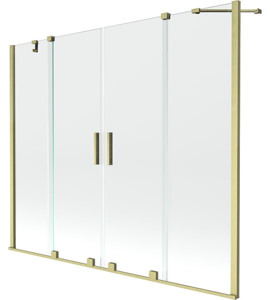 Mexen Velar Duo, 2 szárnyas eltolható kádparaván 180 x 150 cm, 8mm átlátszó üveg, arany matt profil, 896-170-000-02-55