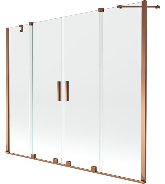 Mexen Velar Duo, 2 szárnyas eltolható kádparaván 170 x 150 cm, 8mm átlátszó üveg, rózsa arany profil, 896-170-000-02-60