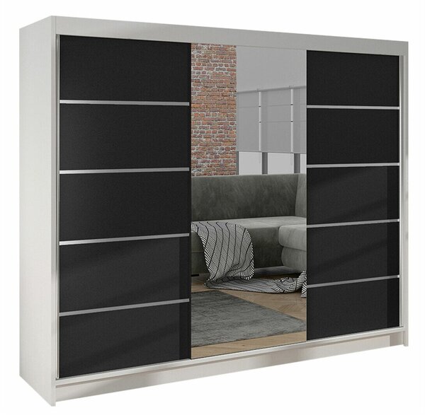 Gardróbszekrény Closico Durion IV, Laminált forgácslap, 215x200x58cm, Fekete, Fehér