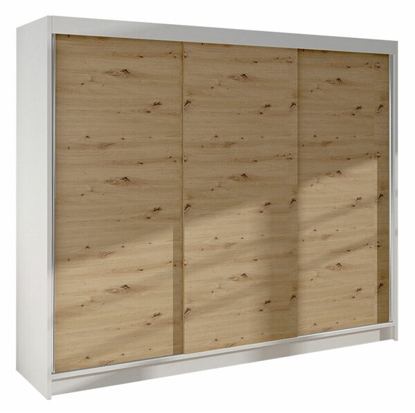 Gardróbszekrény Closico Durion II, Laminált forgácslap, 215x200x58cm, Artisan tölgy, Fehér