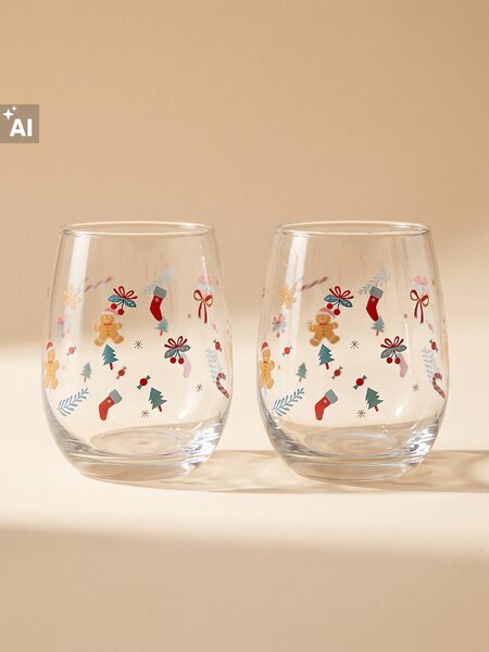 Sinsay - Karácsonyi poharak mézeskalács-, karácsonyfa- és cukorpálcamintával 2 pack - clear