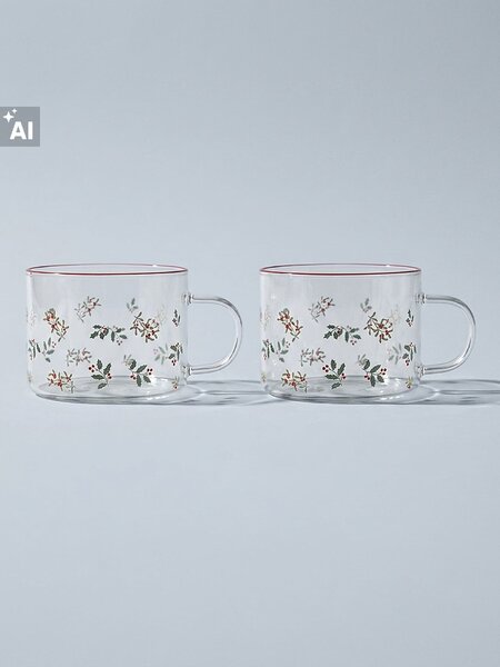 Sinsay - Karácsonyi üvegbögrék magyal- és ágacskamintával 2 pack - clear