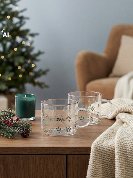 Sinsay - Karácsonyi üvegbögrék magyal- és ágacskamintával 2 pack - clear