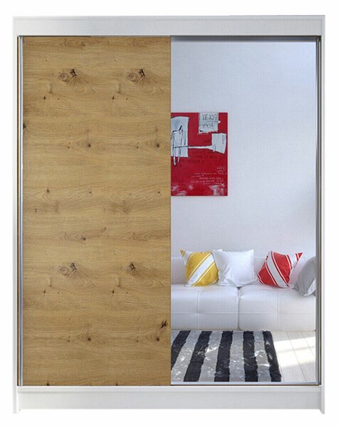 Gardróbszekrény Closico Vastor I, Laminált forgácslap, 200x150x58cm, Artisan tölgy, Fehér