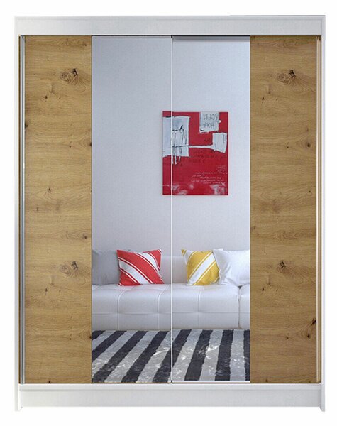 Gardróbszekrény Closico Vastor II, Laminált forgácslap, 200x150x58cm, Artisan tölgy, Fehér