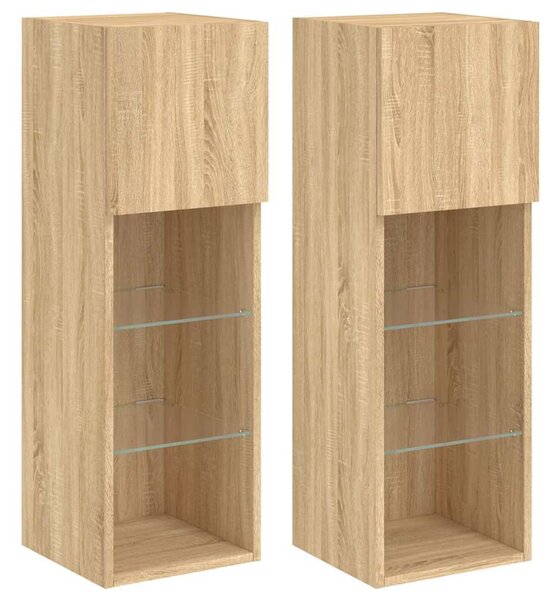 2 db sonoma tölgy színű TV-szekrény LED-ekkel 30,5x30x90 cm