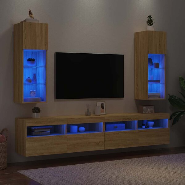 2 db sonoma tölgy színű TV-szekrény LED-ekkel 30,5x30x90 cm