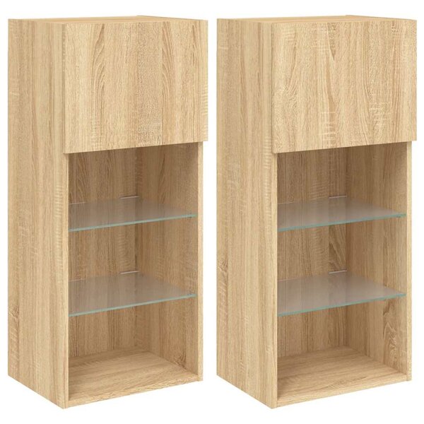 2 db sonoma tölgy színű TV-szekrény LED-ekkel 40,5 x 30 x 90 cm