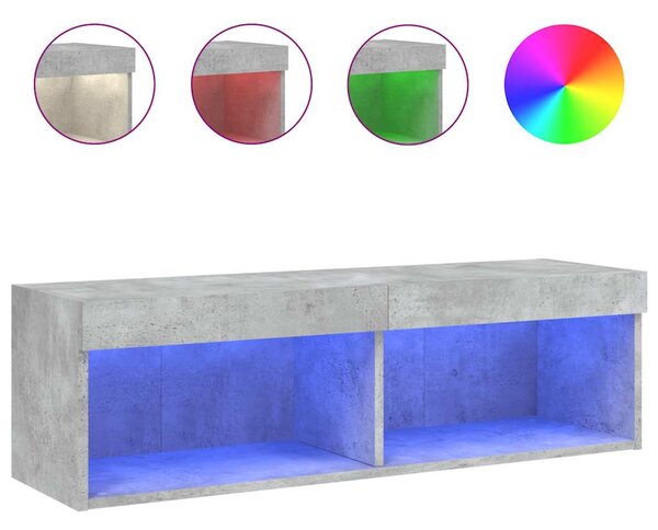 Betonszürke TV-szekrény LED-világítással 100 x 30 x 30 cm