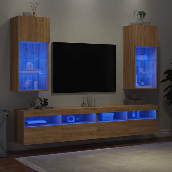 2 db sonoma tölgy színű TV-szekrény LED-ekkel 40,5 x 30 x 90 cm
