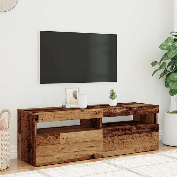 Antik fa színű szerelt fa TV-szekrény LED-ekkel 120x35x40 cm