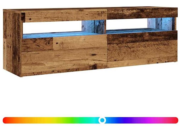 Antik fa színű szerelt fa TV-szekrény LED-ekkel 120x35x40 cm