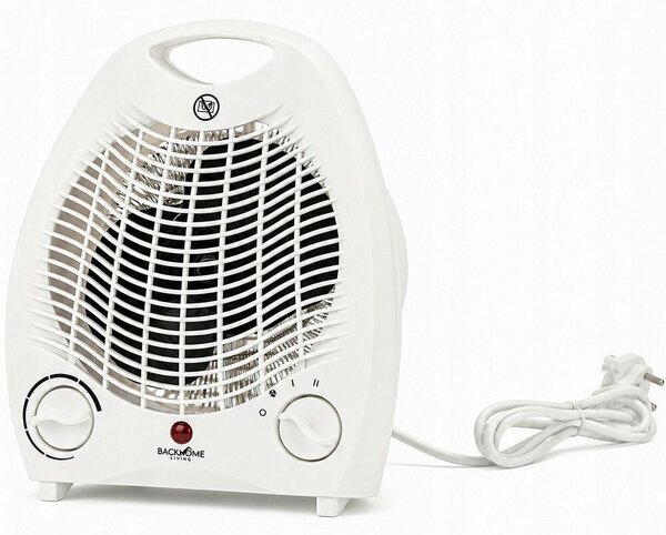 Elektromos fűtőtest ventilátorral és biztonsági kapcsolóval, fehér