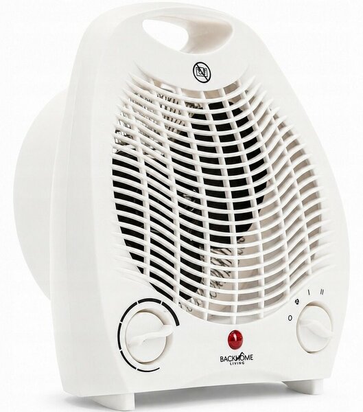 Elektromos fűtőtest ventilátorral és biztonsági kapcsolóval, fehér