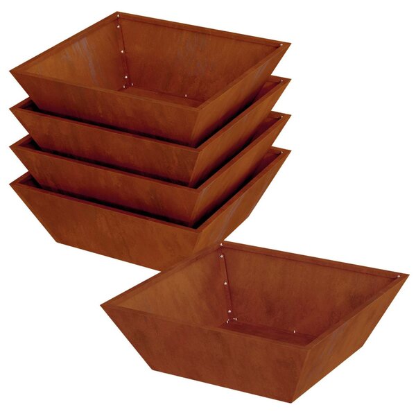Kerti cserép 5 db Rozsdás 50 x 50 x 15 cm Időjárásálló Acél