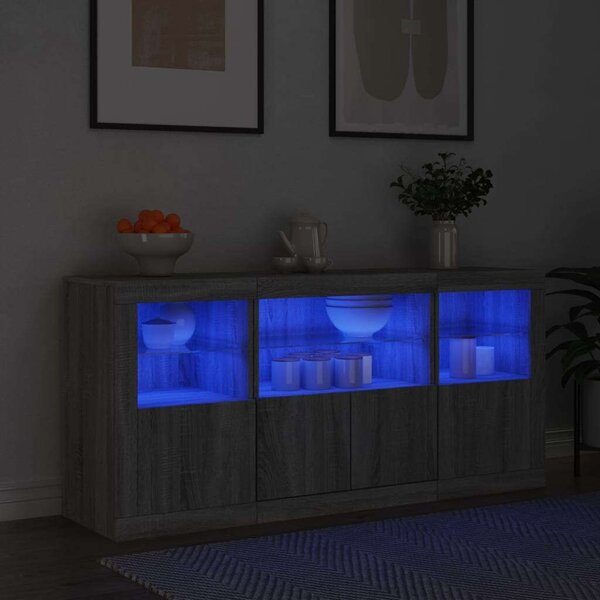 VidaXL LED Tálalószekrény - Sonoma Szürke - 142,5cm