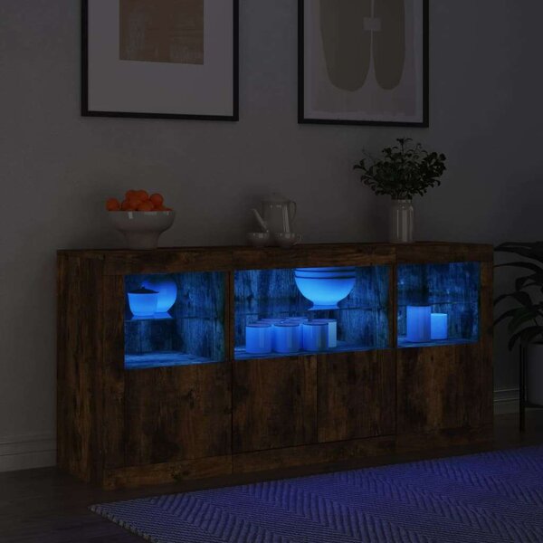 VidaXL füstös tölgyszínű tálalószekrény LED-ekkel 142,5 x 37 x 67 cm