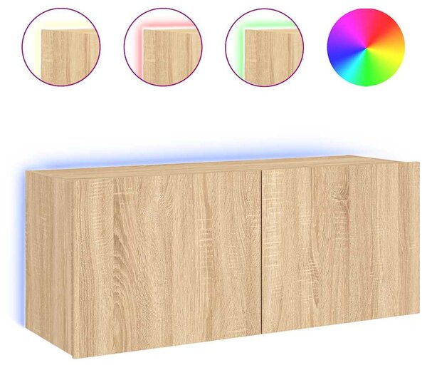 Sonoma tölgy színű fali TV-szekrény LED-ekkel 100 x 35 x 41 cm