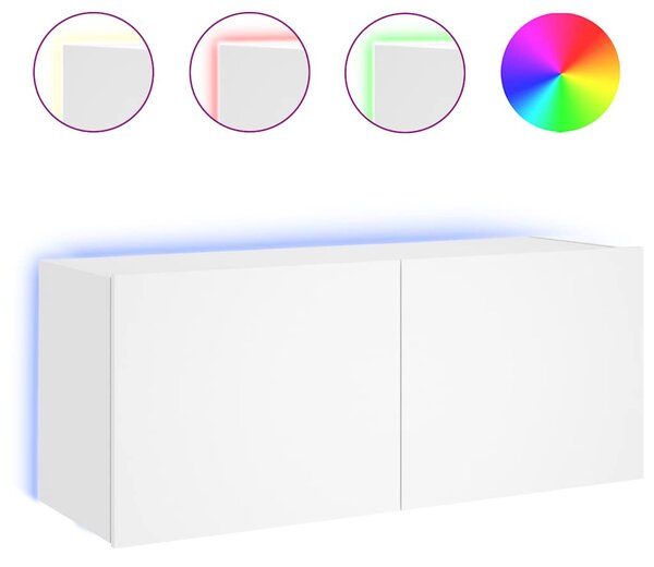 Fehér falra szerelhető TV-szekrény LED-lámpákkal 100x35x41 cm