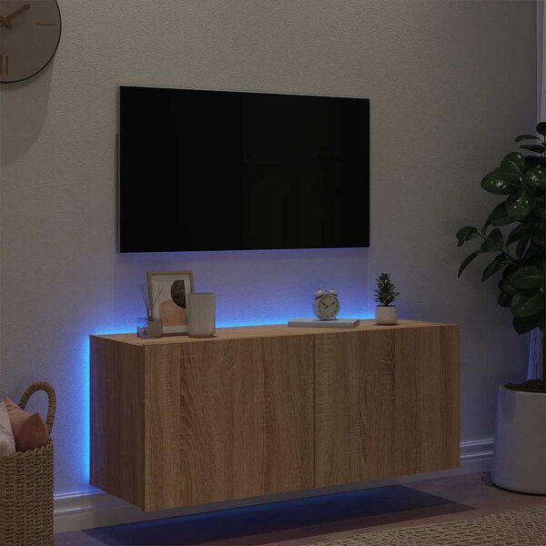 Sonoma tölgy színű fali TV-szekrény LED-ekkel 100 x 35 x 41 cm
