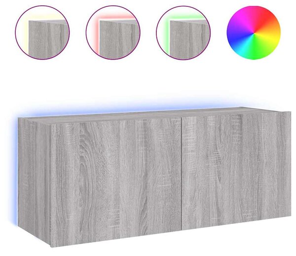 Szürke sonoma színű fali TV-szekrény LED-ekkel 100 x 35 x 41 cm