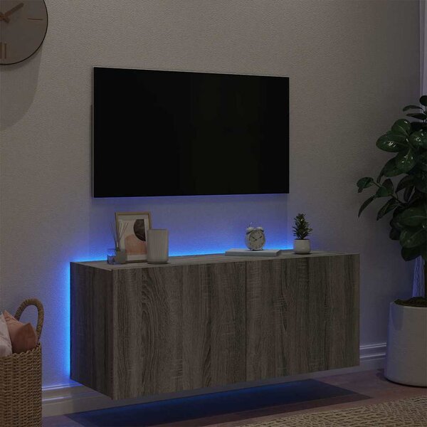 Szürke sonoma színű fali TV-szekrény LED-ekkel 100 x 35 x 41 cm