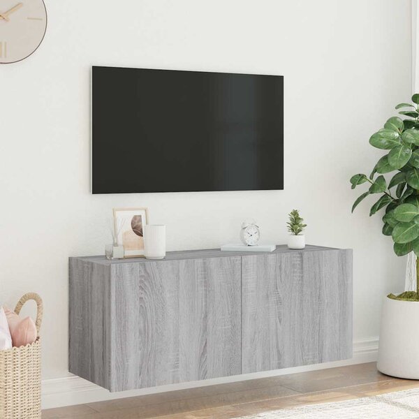 Szürke sonoma színű fali TV-szekrény LED-ekkel 100 x 35 x 41 cm