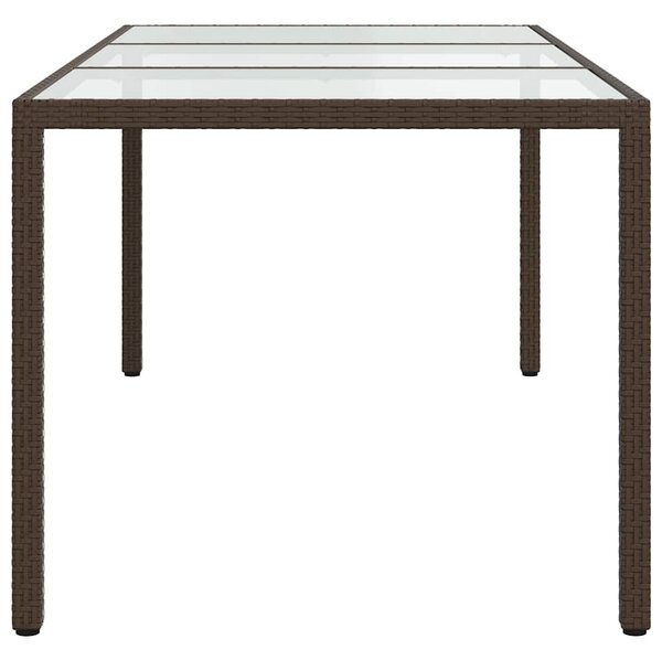 Barna polyrattan és edzett üveg kerti asztal 190 x 90 x 75 cm