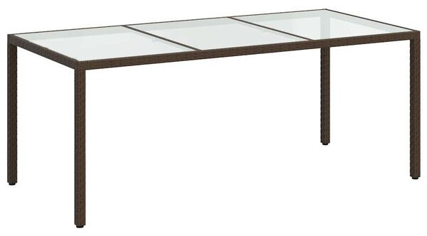 Barna polyrattan és edzett üveg kerti asztal 190 x 90 x 75 cm
