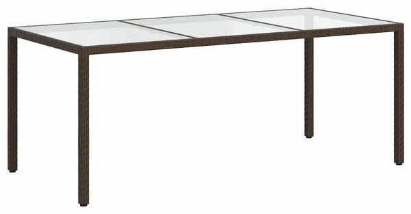 Barna polyrattan és edzett üveg kerti asztal 190 x 90 x 75 cm