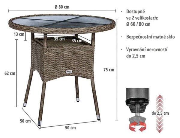 STILISTA Kerti asztal 80 x 80 x 75 cm polyrattan szürke