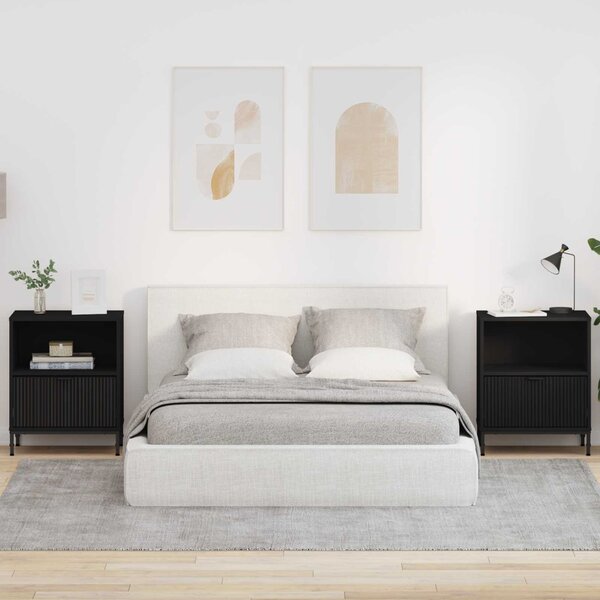 Éjjeliszekrény 2 db Fekete 49 x 36 x 61 cm Szerelt fa