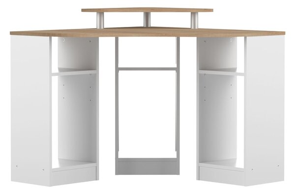 Fehér íróasztal tölgyfa dekoros asztallappal 94x94 cm - TemaHome