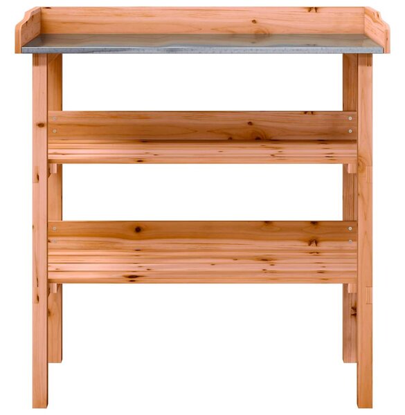 Barna tömör fenyőfa növénytartó asztal polcokkal 78x38x82,5 cm