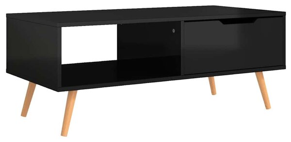 Magasfényű fekete szerelt fa dohányzóasztal 100 x 49,5 x 43 cm