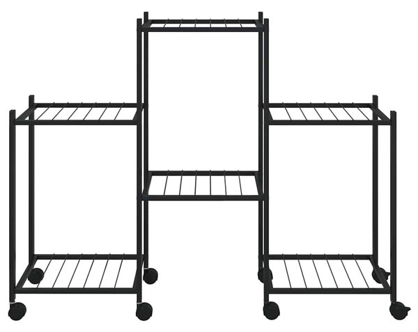 Fekete vas virágtartó állvány kerekekkel 83 x 25 x 63,5 cm