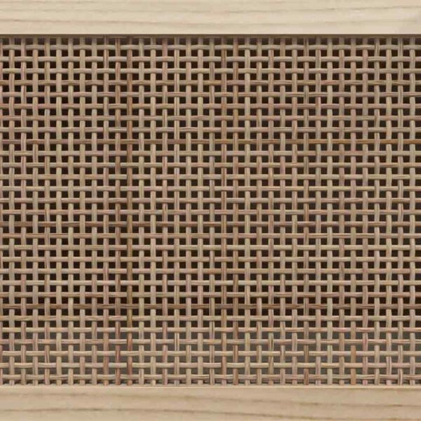 Fehér tömör fenyő és természetes rattan TV-szekrény 80x30x40 cm