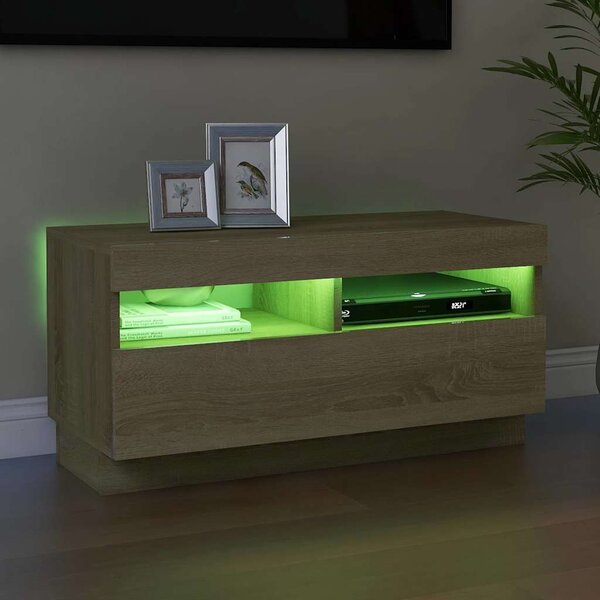 Sonoma tölgy színű TV-szekrény LED-lámpákkal 80 x 35 x 40 cm
