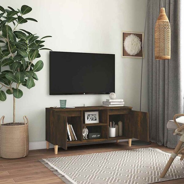 Füstös tölgy színű TV-szekrény tömör falábakkal 103,5x35x50 cm
