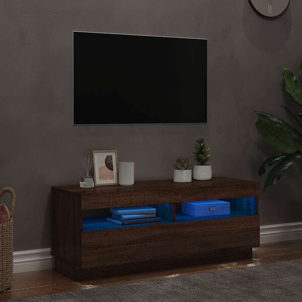 Barna tölgyszínű TV-szekrény LED-világítással 100 x 35 x 40 cm