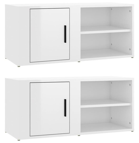 2 db magasfényű fehér szerelt fa TV-szekrény 80x31,5x36 cm