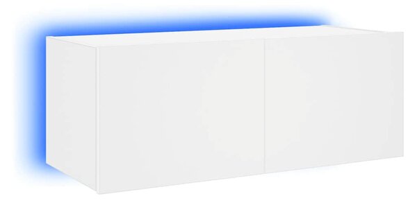 Fehér falra szerelhető TV-szekrény LED-lámpákkal 80x35x31 cm